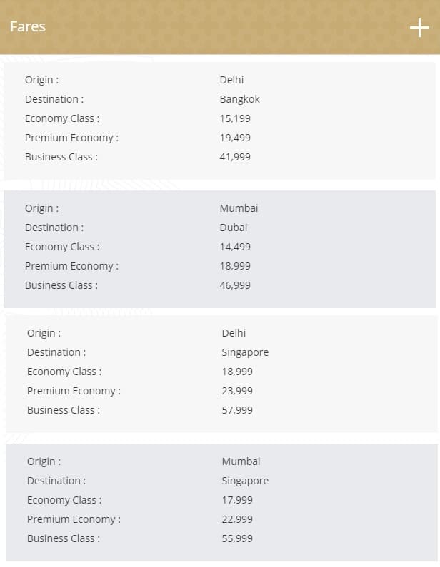 Vistara International Sale - Fares