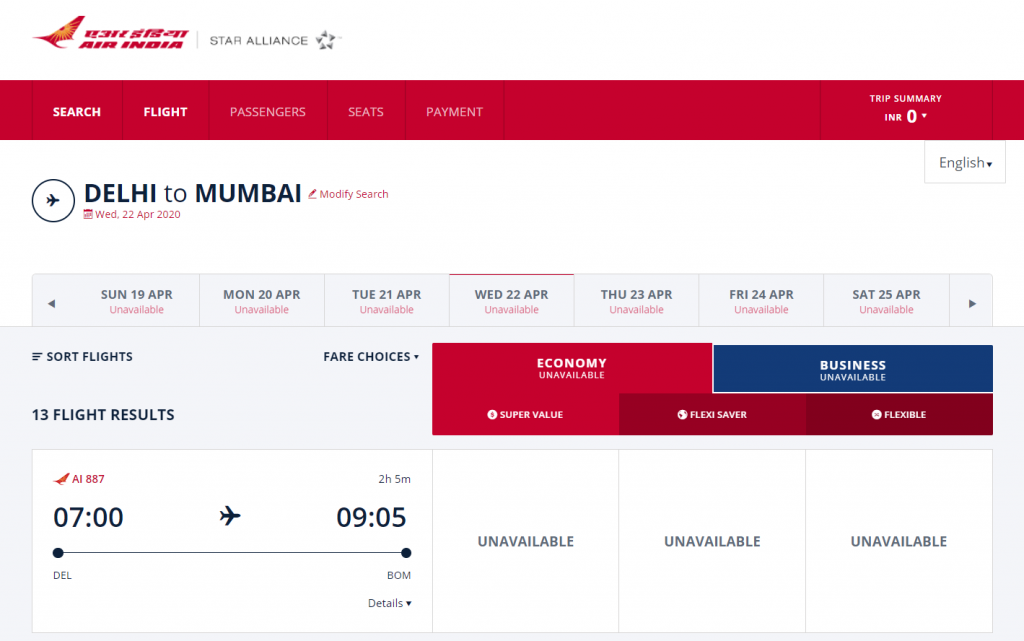 Air India Stops Selling Domestic Flight