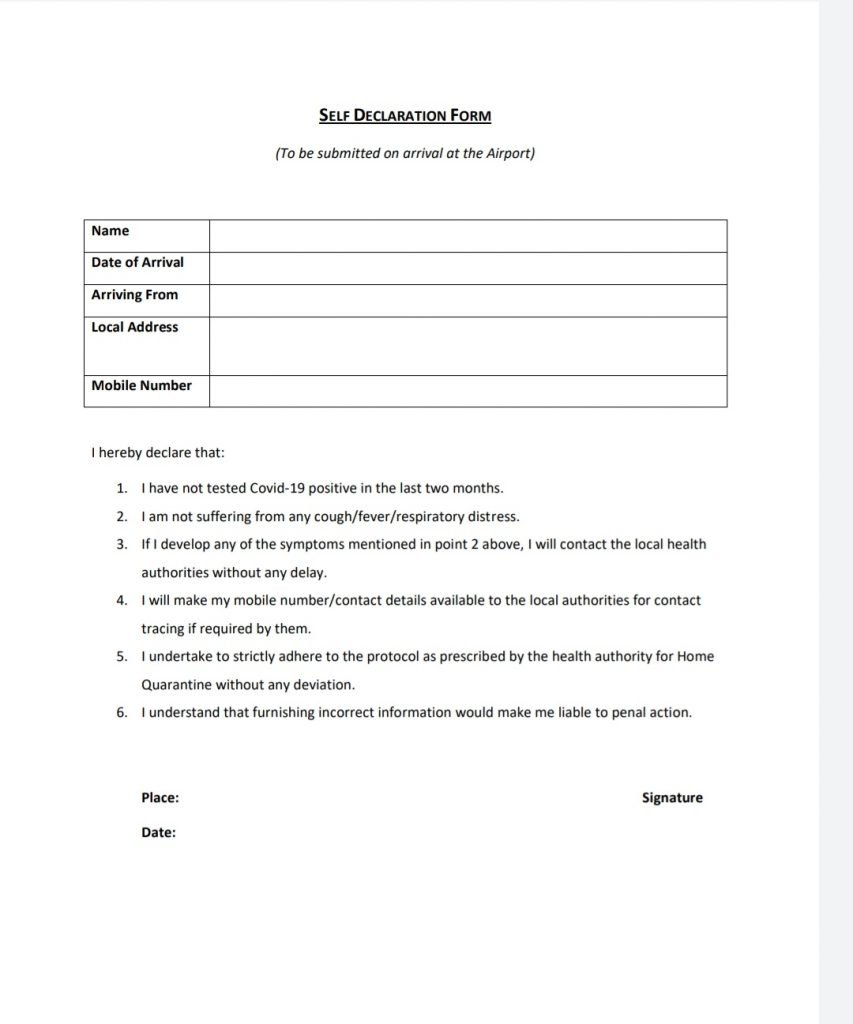 Self-Declaration Form For Domestic Air Travellers - travelobiz