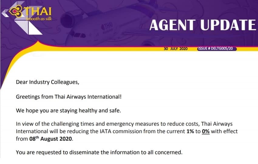 Thai Airways Reduce IATA Commission