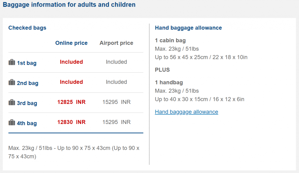 Ba domestic flights baggage allowance online