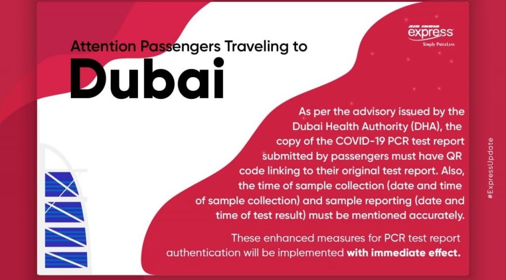 Air India Express, Advisory For Passengers Travelling to Dubai from India