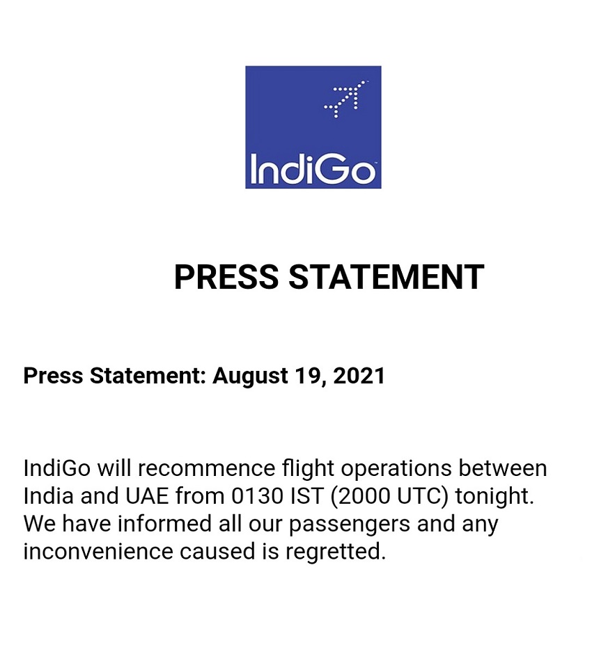 IndiGo Press Statement