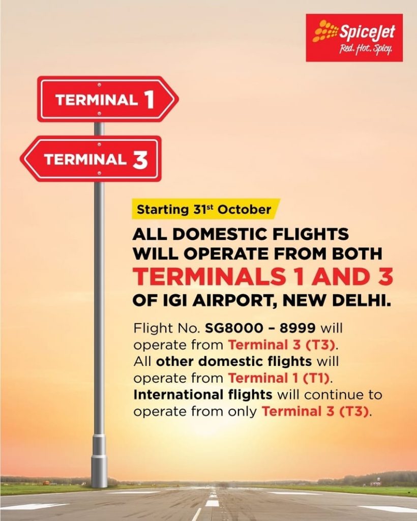 SpiceJet Delhi Airport Terminal Change