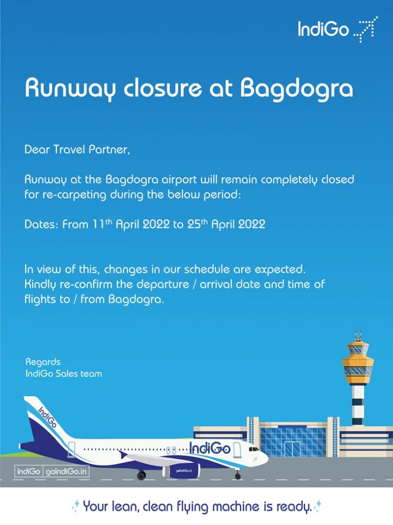 indigo runway closure at Bagdogra