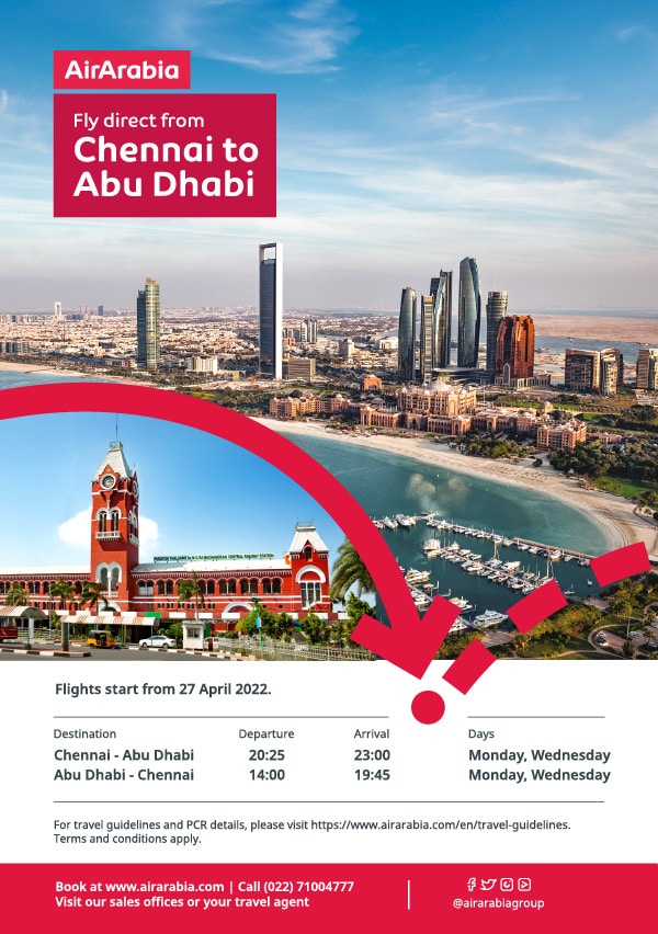 Air Arabia Flights Between Chennai And Abu Dhabi