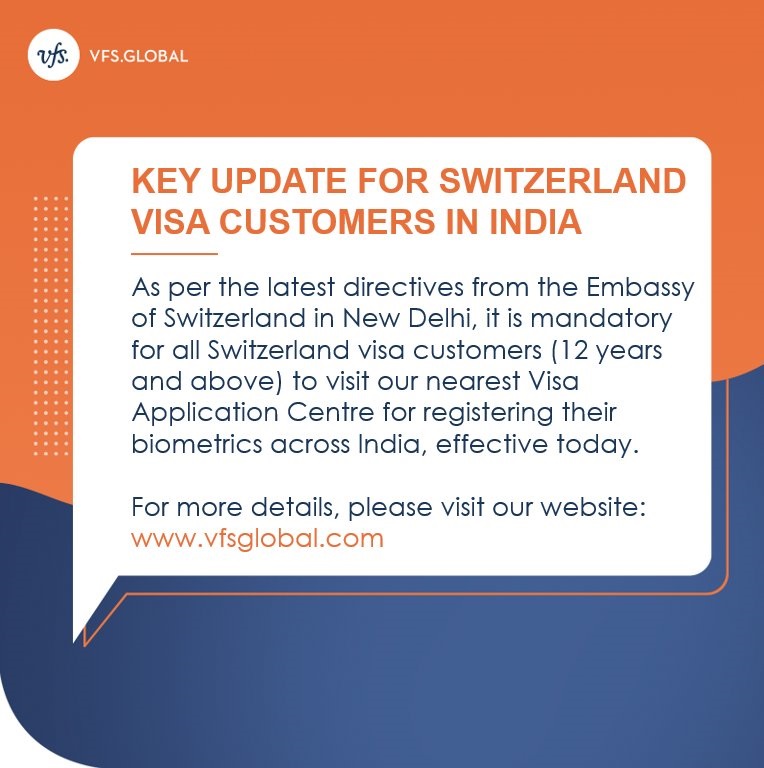 Update For Swiss Schengen Visa Customers In India