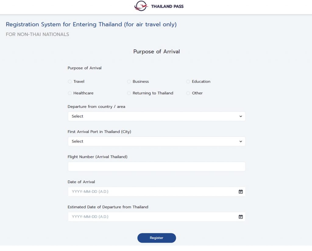 Thailand Pass Enter Your Personal Information