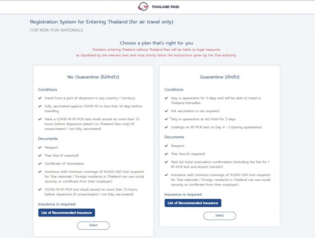 Thailand Pass Entry Program