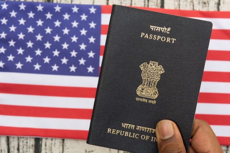 US Flag And Indian Passport