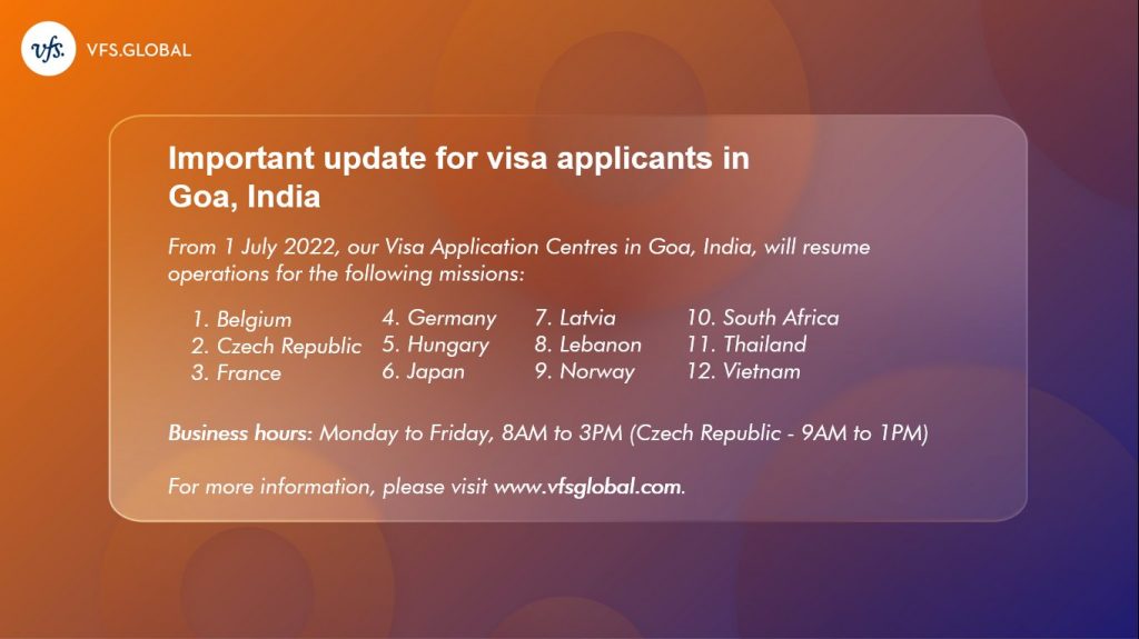 Resumption of Visa Application Centres In Goa