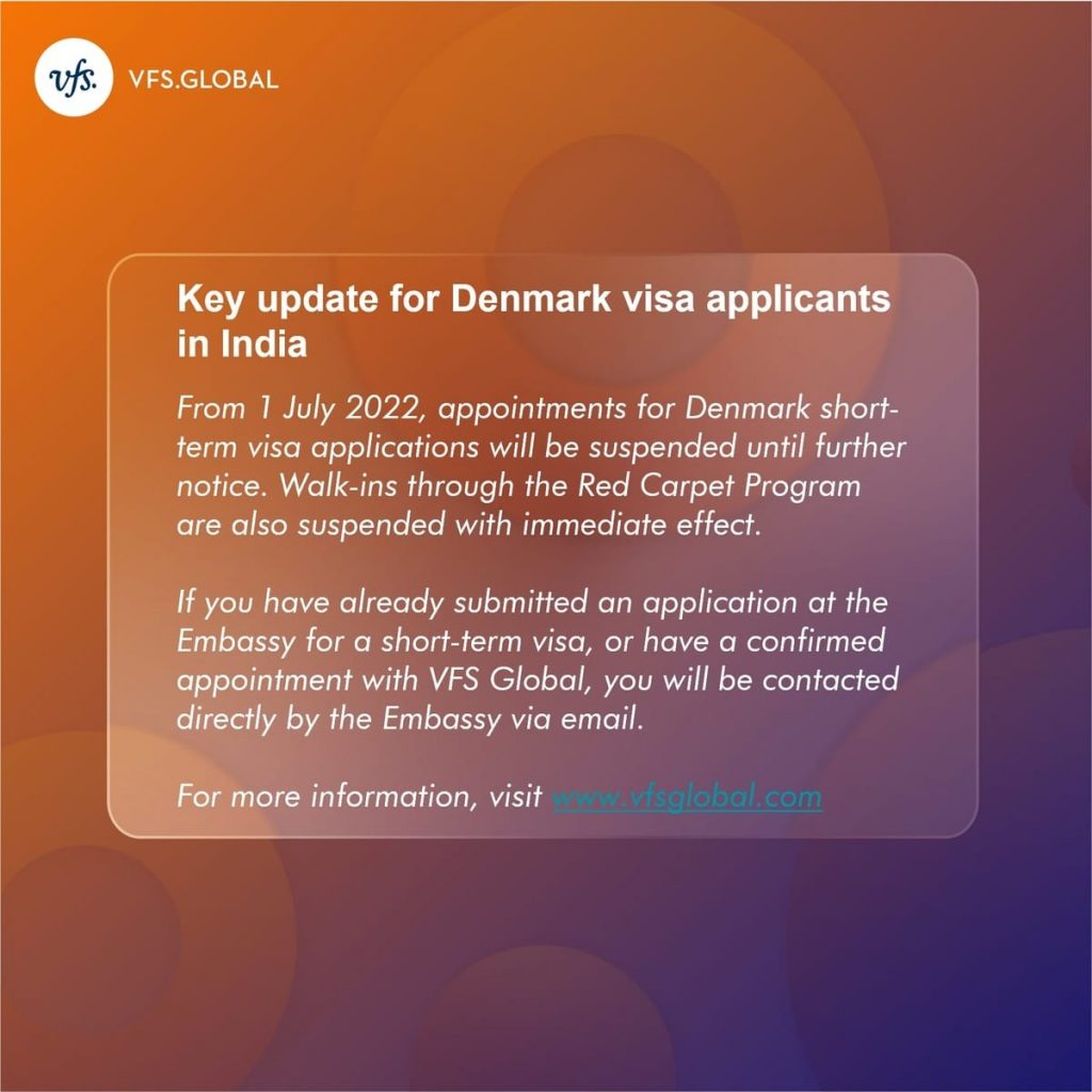 Update Denmark Visa Applicants in India