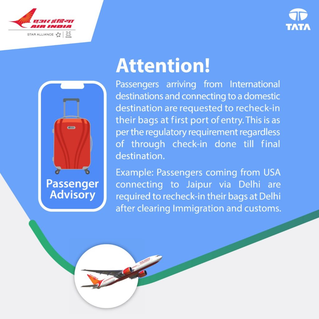 Air India advisory for passengers arriving into India