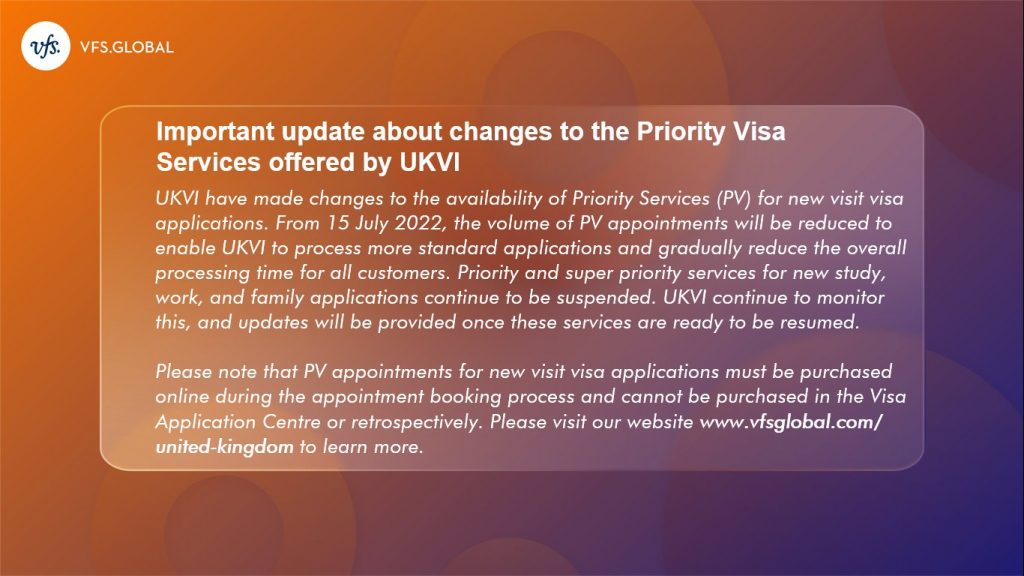 changes to the Priority Visa services offered by UKVI