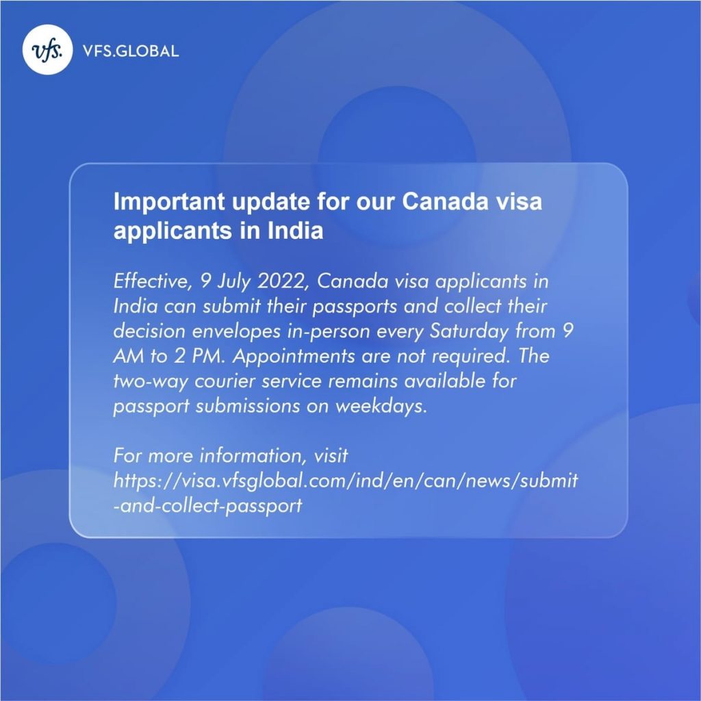 VFS Global Canada Visa Walk-in Update