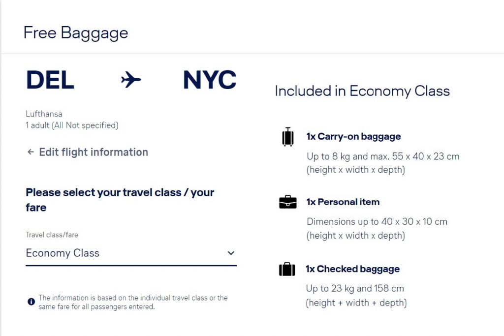 Free baggage rules at Lufthansa