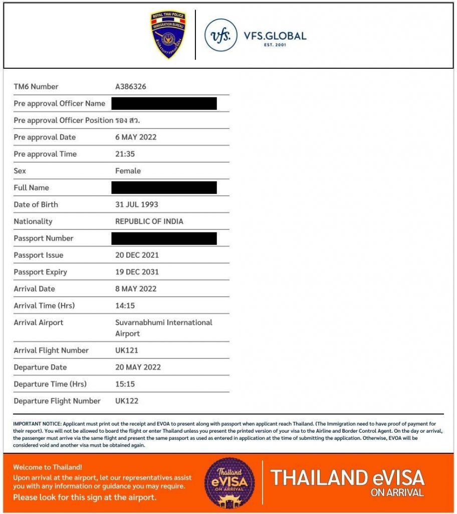 Thailand E-VOA Sample