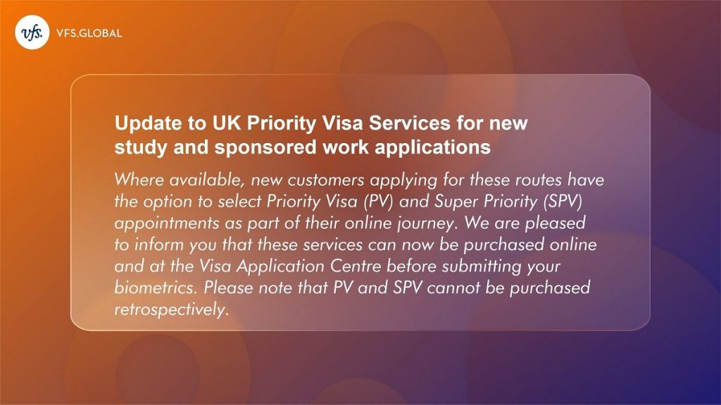 Update to UK Priority Visa Services for new study and sponsored work applications