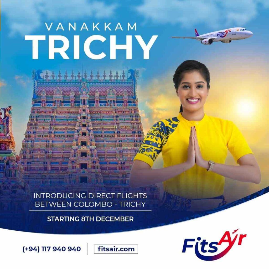 FitsAir Introducing direct flights between Colombo-Trichy Starting 8th December