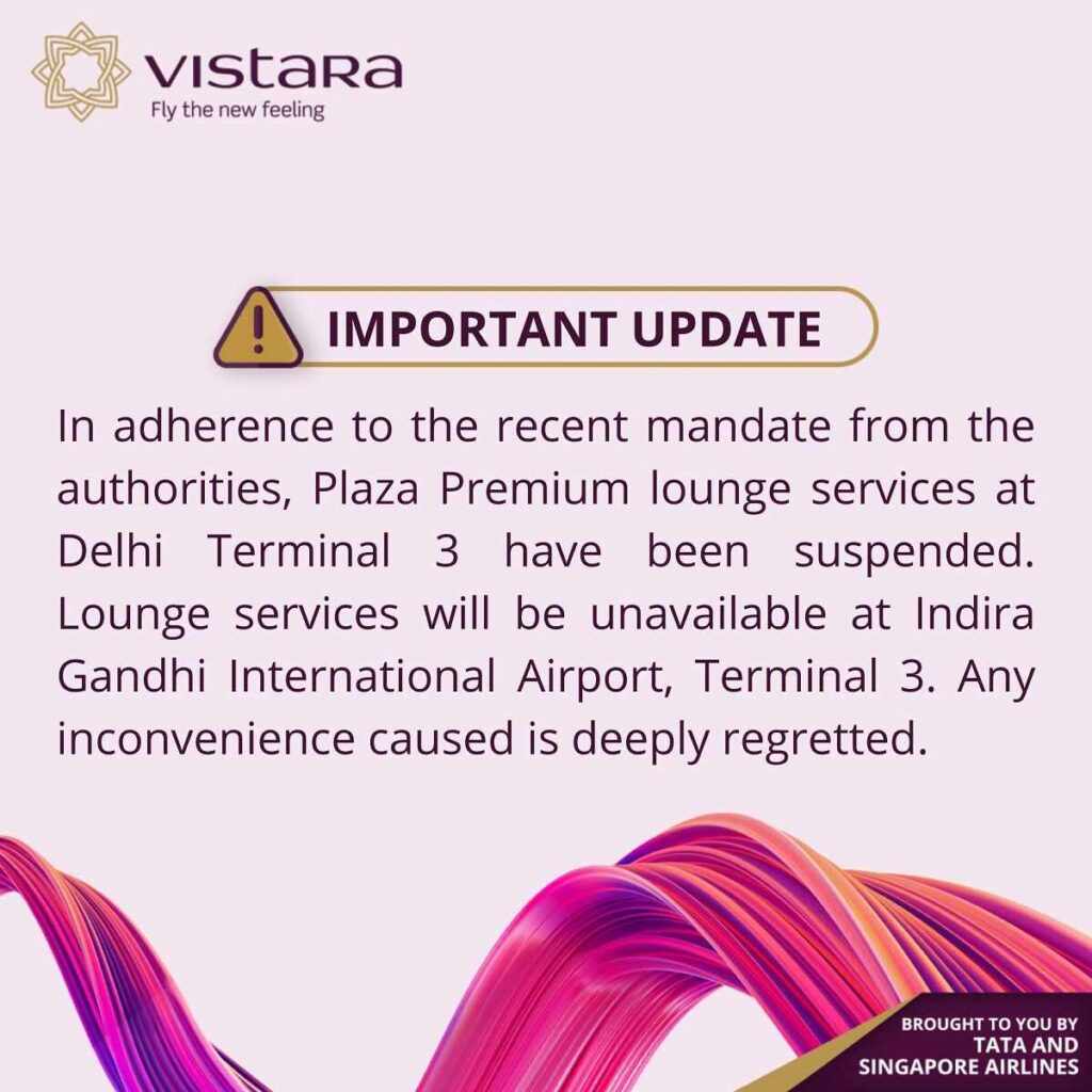 Plaza Premium Lounge at Terminal 3 of Delhi Airport Temporarily Closed