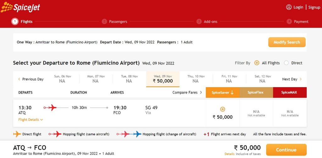 SpiceJet Flights to Rome