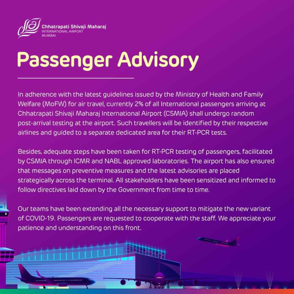 Mumbai Airport Advisory On Random Post-Arrival Testing