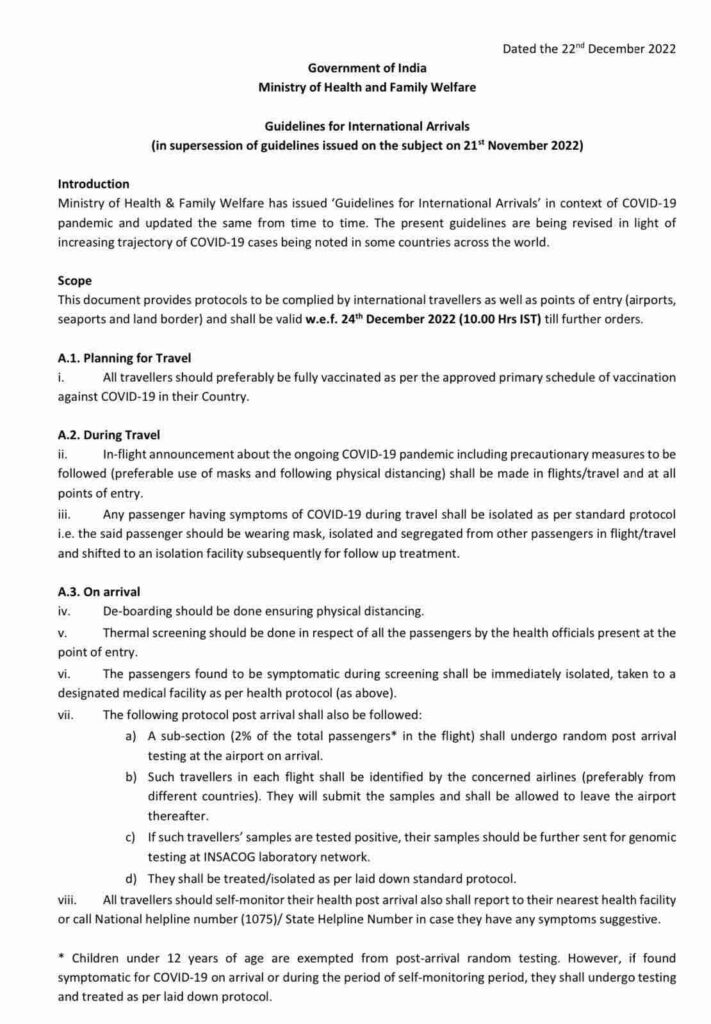 Guidelines for International arrivals in India