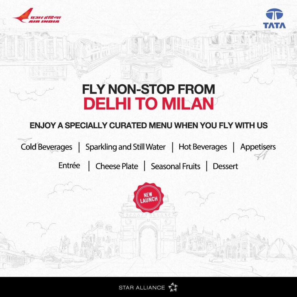 Air India Flight Between Delhi And Milan