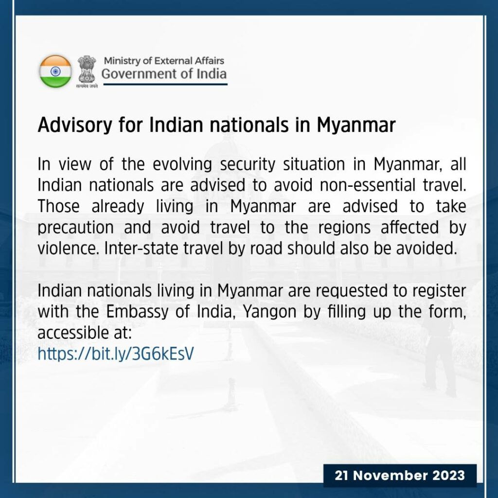 Advisory for Indian nationals in Myanmar