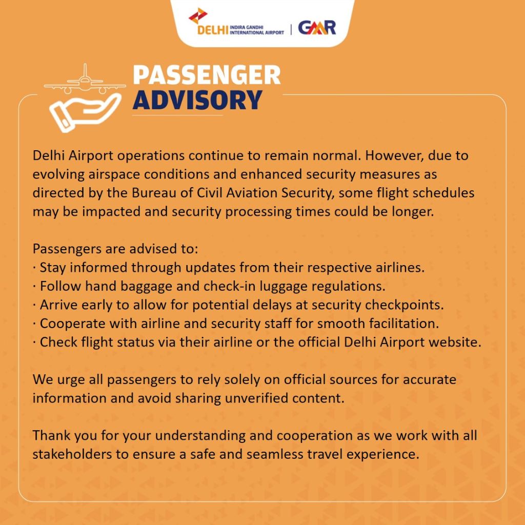 Delhi Airport Passenger Advisory
