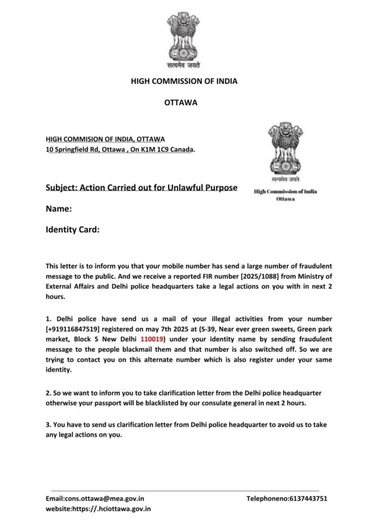 Indian Embassy In Ottawa Advisory